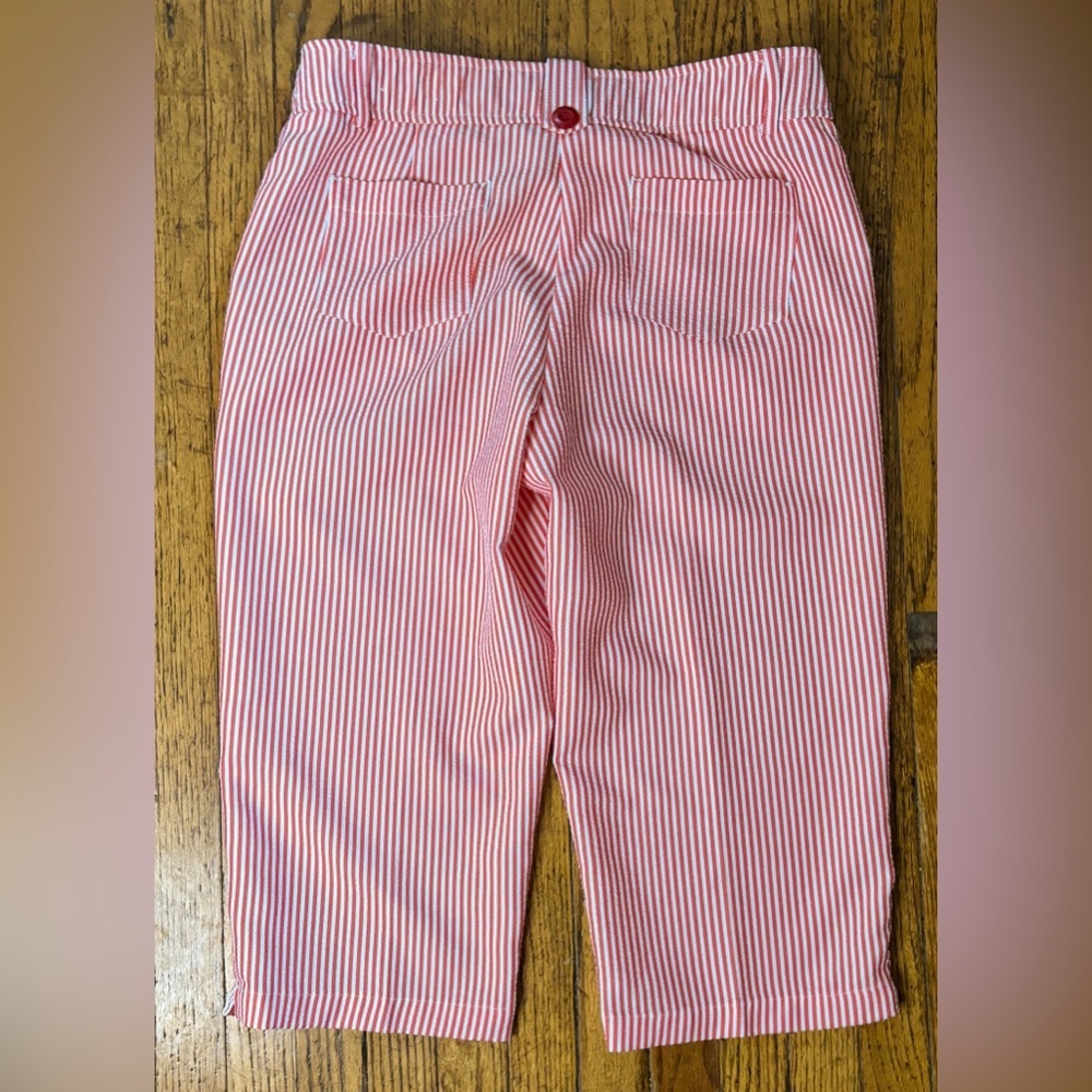Orange White Striped Seersucker Capris Size 10P Preppy Coastal Beach Boho - Picture 5 of 6